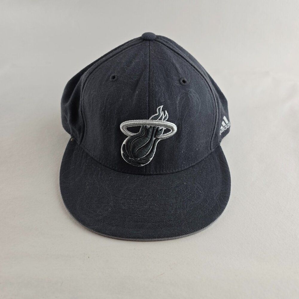 Miami Heat Hat Mens 7 5/8 Fitted Black Adidas Wool Retro Logo Basketball NBA
